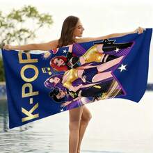 1件工廠直供 K-POP 女團明星與音符主題快乾沙灘巾，輕量吸水防沙便攜，適合海邊度假、泳池游泳、戶外沐浴、居家擦拭，數位印花沙灘巾 - 彩色 - 查看 5