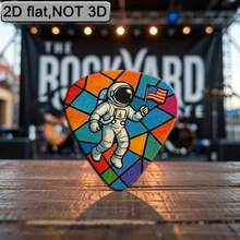 6pcs 2D Flat Printed Color-Block Glass Pattern Astronaut Holding USA Flag Theme Guitar Picks, Thin Smooth Wear-Resistant Musical Instrument Picks, Compatible With Acoustic/Electric Guitar Bass, For Beginners Musicians Practice Rock Performance Collection Holiday Memorial Gift - Multicolor - View 4