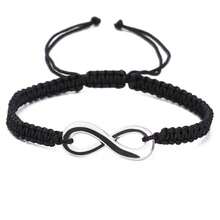 Set de 2 pulseras trenzadas ajustables con forma de ocho de la suerte, hechas a mano, para parejas y mejores amigos - Negro - Ver 9