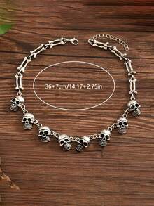 1pc Punk Skull Chain Necklace Exaggerated Collarbone Chain Dark Style Halloween Jewelry Accessory For Men And Women - Silver - View 6