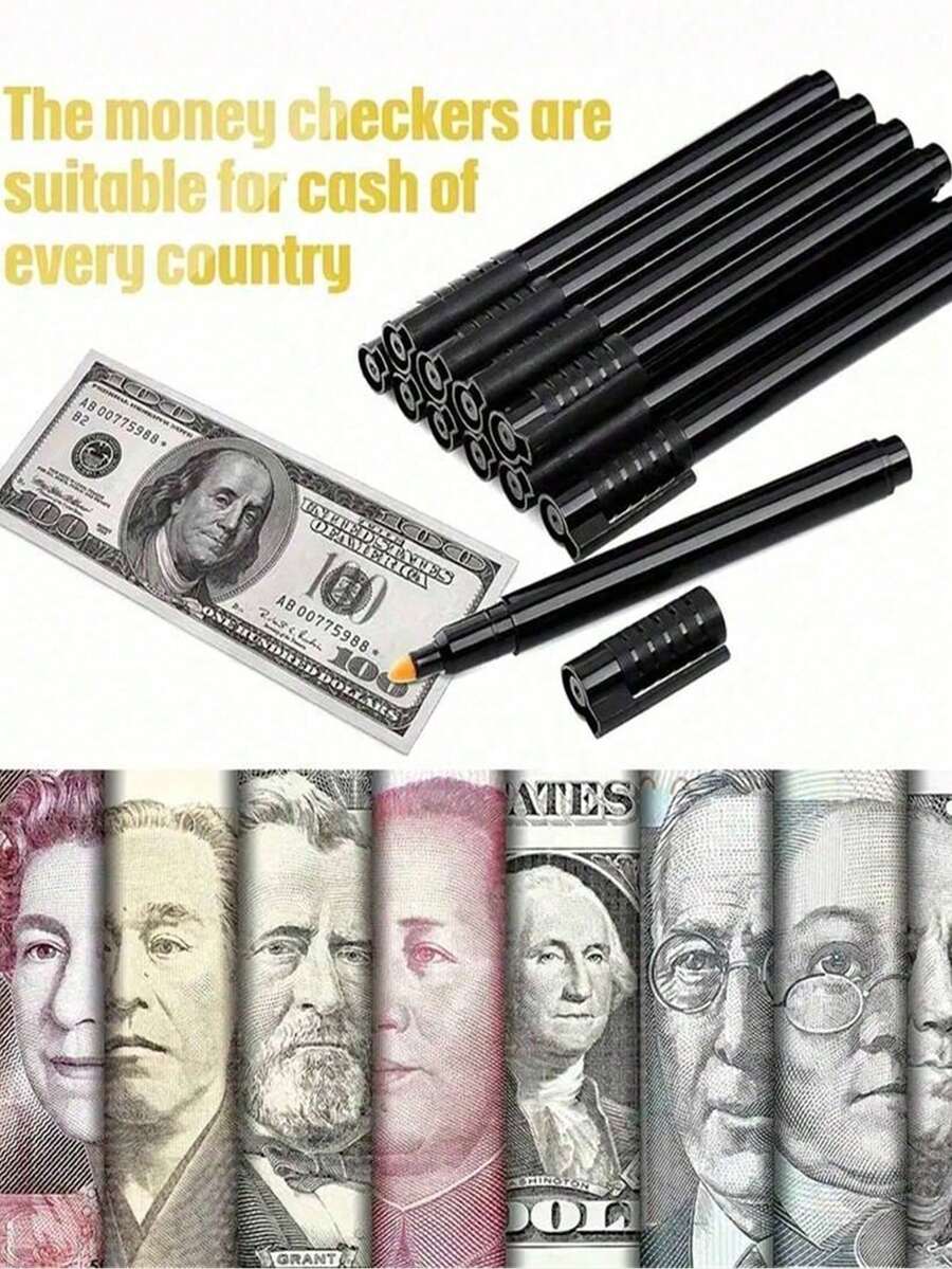 5支裝可攜式水性偽鈔檢測筆，迷你可攜式偽鈔檢測器，水性筆，可用於驗證重要物品，適合返校季