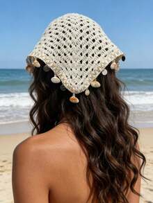 de punto con borlas y diseño floral calado, diadema fresca, estilo dulce de playa, bandana para mujer, atuendos de verano, banda para el cabello de playa, accesorios para el cabello de playa - Multicolor 2 - Ver 18