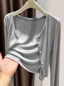 Atasan Pelindung Matahari Rajutan Modal Ringan Musim Semi/Panas - Grey - View 8