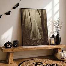 1pc Framed Canvas Wall Art, Vintage Brown Tone Misty Forest Ghost Canvas Decor, Dark Gothic Horror Halloween Retro Photo Print Framed Wall Hanging, Suitable For Modern Home Decor, Room Decoration - Forest Ghost - View 7