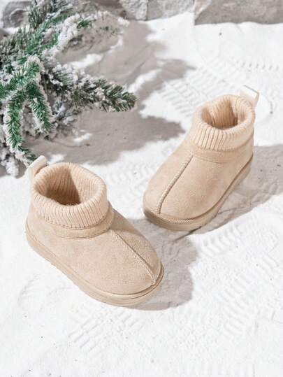 1 Pair Unisex Kids' Minimalist Snow Boots, Elastic Knit Cuff, Thick Thermal Lined, Indoor/Outdoor Abkle Boots