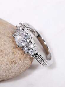 1pc Beautiful Cubic Zirconia Ring, Suitable For Women, Suitable For Wedding, Engagement, Anniversary Party, Valentine's Day Gift - 1# - View 9