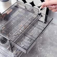 1 khay đựng trang sức acrylic trong suốt màu khói 18 ngăn dạng kéo, có thể xếp chồng, chia ngăn đựng nhẫn và bông tai, khay lưu trữ phụ kiện nhỏ chống bụi dạng mô-đun cho ngăn kéo bàn trang điểm và tủ quần áo, phong cách tối giản sang trọng Ins, quà tặng cho nữ - Trong sáng - Xem 2