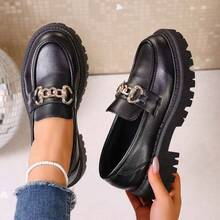 Autumn New Slip-On Rubber Loafers Round Toe Black Leather Shoes Versatile New Chinese Style - Black - View 4