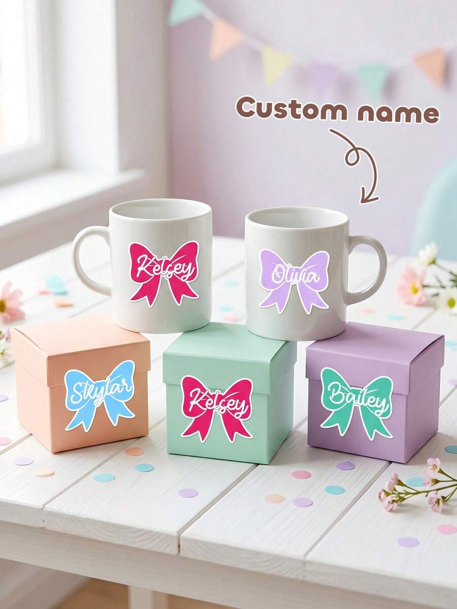 Custom Name Bow Stickers,Back To School Cute Pastel Color Bow Stickers,Custom Stickers Labels For Water Bottle Lunch Box Notebook Pencil Case Laptop Gift Bag School Supplies Decor - Multicolor - View 1