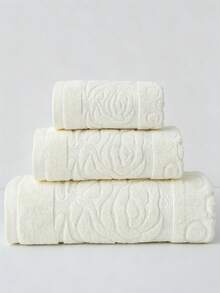 1pc White 400GSM Medium 70*140cm Bath Towel Or 50*100cm Towel Or 34*74cm Kitchen Face/Hand Towel, Polyester Cotton Material, Jacquard Rose Pattern, Absorbent, Quick-Drying, Soft, Skin-Friendly. Suitable For Adults Men/Women All Seasons Home Use, Bathroom, Kitchen, Hotel, Gym, Travel, Holiday Gift, Salon, Sports, Outdoor, School, Back To School, Travel Accessories, Home Essentials, Skin Care Towel - White - View 8