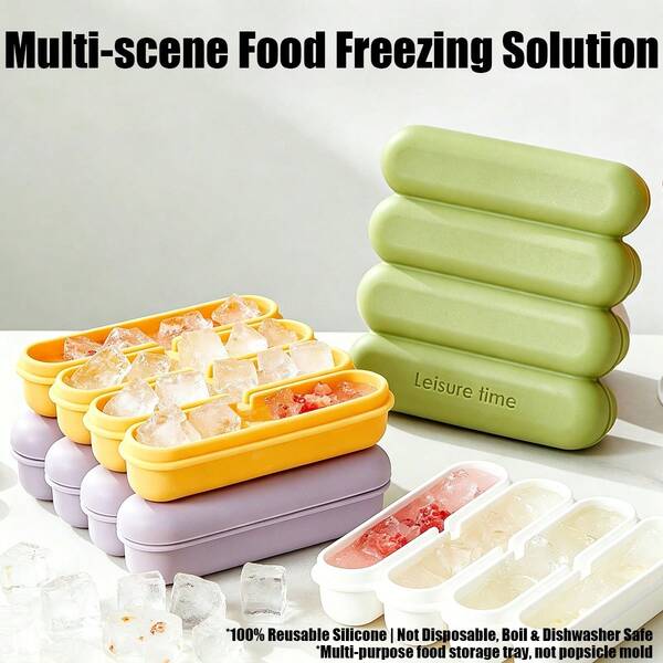 2/4/6 PCS Cavity Long Ice Cube Mold, Reusable Lidded Silicone Ice Tray, Easy Release Flexible Freezing Tray , Soup Broth & Fruit Beverages, Dishwasher & Boil Kitchen Storage Mold