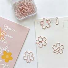 Creative Sakura Lucky Four-Leaf Clover Asymmetric Paper Clip Bookmark Set, Creative Gift Desktop Decoration, Planner Decoration Fixing, Office, Study Diary Accessories, Fun Stationery, Paper Clip Style Bookmark - Sets - View 6