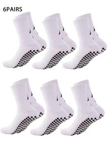 1/4/6 Pairs Men's Silicone Anti-Slip Mid-Calf Sports Socks With Lightning Pattern, Breathable, Suitable For Football, Running, Training - Black and White - View 10