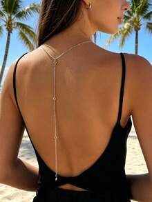 1 sợi dây xích đeo lưng đính đá rhinestone bằng thủy tinh thời trang tinh xảo, phụ kiện cho nữ đi tiệc và mặc hàng ngày, quà tặng lễ tết - Bạc - Xem 3
