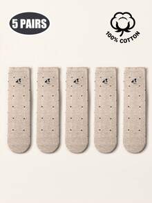 1/5 Pasang Kaos Kaki Wanita Katun Polkadot dengan Manset Berkerut, Kaos Kaki Tipis Bernapas untuk Musim Panas, Dapat Ditumpuk, Panjang Setengah Betis, Kaos Kaki Kasual Harian Lembut dan Lucu dengan Motif Kartun - MultiWarna - View 17