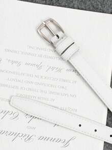 Women's Simple Yet Sophisticated Bright Silver Buckle Leather Belt, Student Youth Decorative Korean Style Waistband - Buckle - View 9
