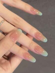 Semi-Cured Gel Nail Stickers 20pcs Long-Lasting Salon-Grade Nail Art Decals Easy To Apply And Remove UV Lamp Compatible - Mint Green - View 5