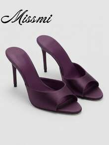 2026 Spring/Summer New Women's Mule Sandals With Medium-Thin Low Heel,Stiletto Heels - Purple - View 1
