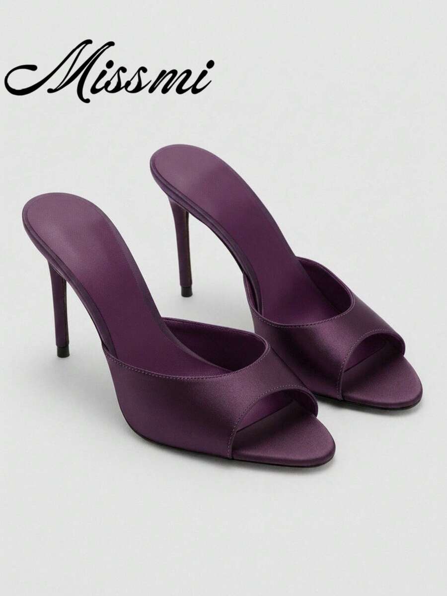 2026 Spring/Summer New Women's Mule Sandals With Medium-Thin Low Heel,Stiletto Heels - Purple - View 1