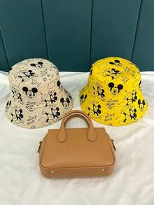 Disney 米奇可翻轉雙面可穿戴印花漁夫帽，男女通用，休閒風格，防紫外線，輕便戶外旅行沙灘遮陽帽 - 彩色 - 查看 2