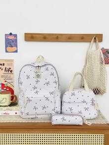 3-Piece Back To School Backpack Set - Heart & Bow Pattern Large Capacity Backpack + Lunch Bag + Pencil Case Multi-Pack, With Laptop Compartment, Adjustable Shoulder Straps And Spacious Multi-Pockets - Lightweight Portable Zipper Bag, Suitable For Students/Teenagers/Graduates, Perfect For Outdoor/Travel/Middle School/High School/College, Essential College Backpack - 2327 - View 19