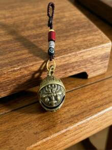 2pcs Brass Lion Bell Pendant, Men's, Exquisite Vintage Keychain, Eye-Catching Outdoor Accessory, Perfect Gift For Men - Multicolor - View 7