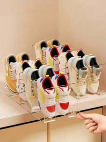 4-Tier Transparent Acrylic Children's Shoe Rack, Stackable Toddler Shoe Storage Rack, Desktop File Organizer, Suitable For Storing Small Shoes, Daycare, Children's Room, Entryway, Toddler Shoe Storage Rack, Entryway, Bedroom - Multicolor - View 3
