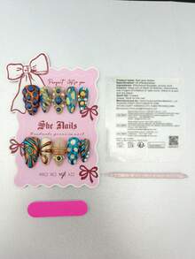 DIY 10pcs Full Coverage Almond Shaped Fake Nails, Rusty Rose Color, 3D Star Crystal Rhinestone Decor, Removable & Reusable, Y2K Vintage Cool Style, Suitable For Party And Daily Wear, With Jelly Glue And Nail File - Multicolor - View 8