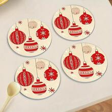 Merry Christmas 2D Printed Coaster Set, Christmas Bell Element Design, Suitable For Home Kitchen Decor Accessories, Outdoor Garden Supplies, Various Holiday Parties, Christmas Gifts - PET Coaster - 1890 - View 8