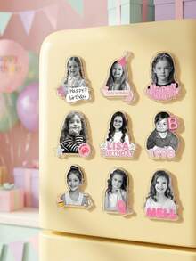 1pc Custom Photo And Text Birthday Fridge Magnet,Personalized Kids Portrait Refrigerator Sticker,Custom Happy Birthday Decor Cute Pink Magnet - Multicolor - View 5