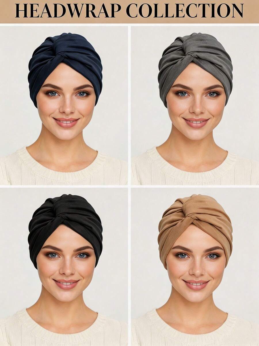 CONFLASS Solid Color Twisted Knit Headscarf, Elastic Pre-Tied Headwrap, Soft Muslim Hijab, Chemotherapy Head Cover, Women's Daily Sleep And Muslim Wear - Multicolor - View 1