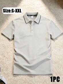 1pc Regular Fit Short Sleeve Breathable Contrast Collar Light Gray Pique Fabric Wrinkle-Resistant Business Casual Polo Shirt Sports Summer - Light Grey - View 1