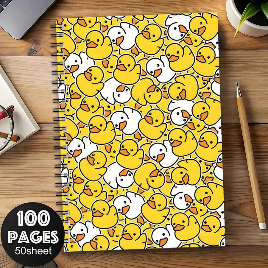 Cute Yellow Duck Puzzle Cover Spiral Notebook High-Quality Inner Pages Ideal Gift For Friends Exquisite Study And Office Supplies Durable Spiral Binding, Pen Not Included - One Book (50 Pages, 100 Pages) - View 1