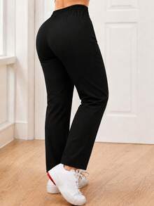 Women's Fashion High Waist Sports Pants - Drawstring Straight Leg Sweatpants, Casual Long Pants With Secure Zipper Pockets, Suitable For Daily Wear, Commuting, Outdoor Activities - Black - View 2