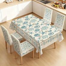 1/4/5/6/7pcs Light Blue Ocean Shell & Starfish Pattern Printed Chair Covers/Chair Slipcovers Set, Suitable For Indoor Home, Restaurant, Hotel, Ideal For Modern Daily Decoration. Tablecloth Fits Square Dining Table, Elastic Chair Covers Are Washable. - Multicolor - View 6