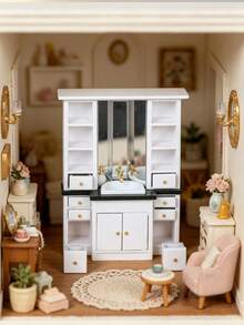 1pc 15.5cm Dollhouse Miniature Luxury Bathroom Sink Ornament, Paired With Soft Fabric Non-Slip Bath Mat And Toiletries Miniatures To Create A Soft, Clean And Elegant Bathroom Scene Atmosphere, Full Of Fun, Specially Designed For Adult Women Collection And Appreciation - Multicolor - View 2