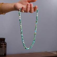 American Minimalist Niche Natural Stone Handmade Beaded Knotted Necklace, 3D Faceted Clavicle Chain Choker - Turquoise - View 1
