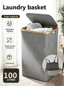 OrdoVault 25/50/100L Laundry Basket, Dirty Clothes Basket, Storage Basket, Bamboo Frame, 100L With Separate Reusable Mesh Inner Bag, Foldable Storage, Perfect Helper For Home And Bathroom Storage, Able To Store Toilet Paper, Clothes, Blankets And Other Items, Ideal Holiday Gift - View 12