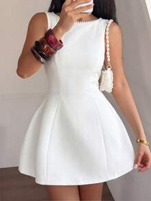 Women's New Solid Color Fashion Sexy Sleeveless Short Cocktail Dress - White - View 3