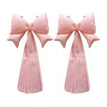 2pcs/Set Foil Bow-Shaped Tassel Ribbon Balloons, Bow-Shaped Tassel Ribbon Design, Suitable For Wall Hanging, Photo Backdrop Decoration And Other Decorative Scenes. Various Balloon Styles, Suitable For Birthday Parties, Bachelor Parties, Weddings And Gender Reveal Parties And Other Indoor Decoration Occasions. - Two Conjoined Bow Tassels - View 11