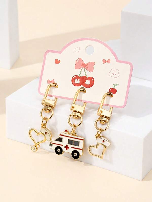 3pcs/Set Nurse Exclusive Nurse Day Keychains, Creative DIY Stethoscope Nurse Hat Ambulance Keychains, Nurse/Medical Personnel Exclusive Car Keychains, Bag Charms, Anniversary Gifts, Best Friend Gifts, Gifts For Her, Valentine's Day Gifts, Holiday Small Gifts, Gifts For Family And Friends, Bag/Car Keychains Bag Charms