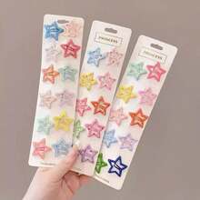 Kit 10 Presilhas Estrela Infantil, Grampos para Meninas Y2k Coloridas, Acessório de Cabelo Tic Tac - Multicolorido - Visão 9