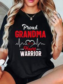 100% Cotton Proud Grandma Of A Heart Warrior CHD Awareness Shirt Gift T-Shirt Classic Comfort Shirt For Women Graphic Tee Fashion Vacation Tops - Black - View 1