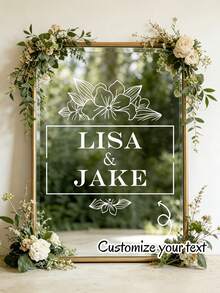 Custom Wedding Mirror Decoration Sticker, Personalized Newlywed Name Vinyl Sticker With Floral Design, Removable Decoration For Wedding Ceremony, Reception Area, Welcome Sign, Photo Booth, Bridal Shower - Multicolor - View 3