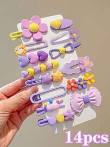 14/28pcs Fresh Sweet Girl Style Cartoon Cute Hair Clips, Suitable For Girls. Flower/Rabbit/Star/Heart/Bow Multi-Style Design, Non-Damaging Hair Accessories, Bangs Clips Side Clips Flyaway Clips, Versatile Daily Accessories - Multicolor - View 11