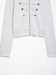 DEEKA Autumn New Women's European And American Style Fashion Minimalist Versatile Button & Zipper Sweatshirt Jacket Coat - Light Grey - View 7