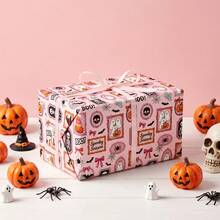 6 Sheets Halloween Wrapping Paper, 12 Different Designs - Skull/Ghost/Pumpkin/Bat Patterns, Suitable For Halloween, Holiday Party, DIY Halloween Party Gift Bags, Halloween Decoration - A - View 7