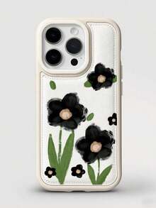 1件黑色油畫花卉手機殼，適用於 iPhone 15 Pro 17 16 Pro Max 17Pro 13 14 12 11，可愛 Ins 風格小花防震保護殼，適合女性/女孩 - 彩色 - 查看 2