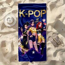 1件工廠直供 K-POP 女團明星與音符主題快乾沙灘巾，輕量吸水防沙便攜，適合海邊度假、泳池游泳、戶外沐浴、居家擦拭，數位印花沙灘巾 - 彩色 - 查看 12