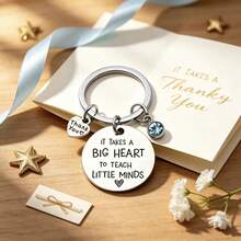 Stainless Steel Teacher Appreciation Keychain, Engraved [It Takes A Big Heart To Shape Little Minds]Key Ring, Heart-Shaped Rhinestone Pendant Key Chain, Teacher's Day, Back To School, Birthday Gift, Student Appreciation Gift For Preschool/Kindergarten Teachers - Blue - View 3